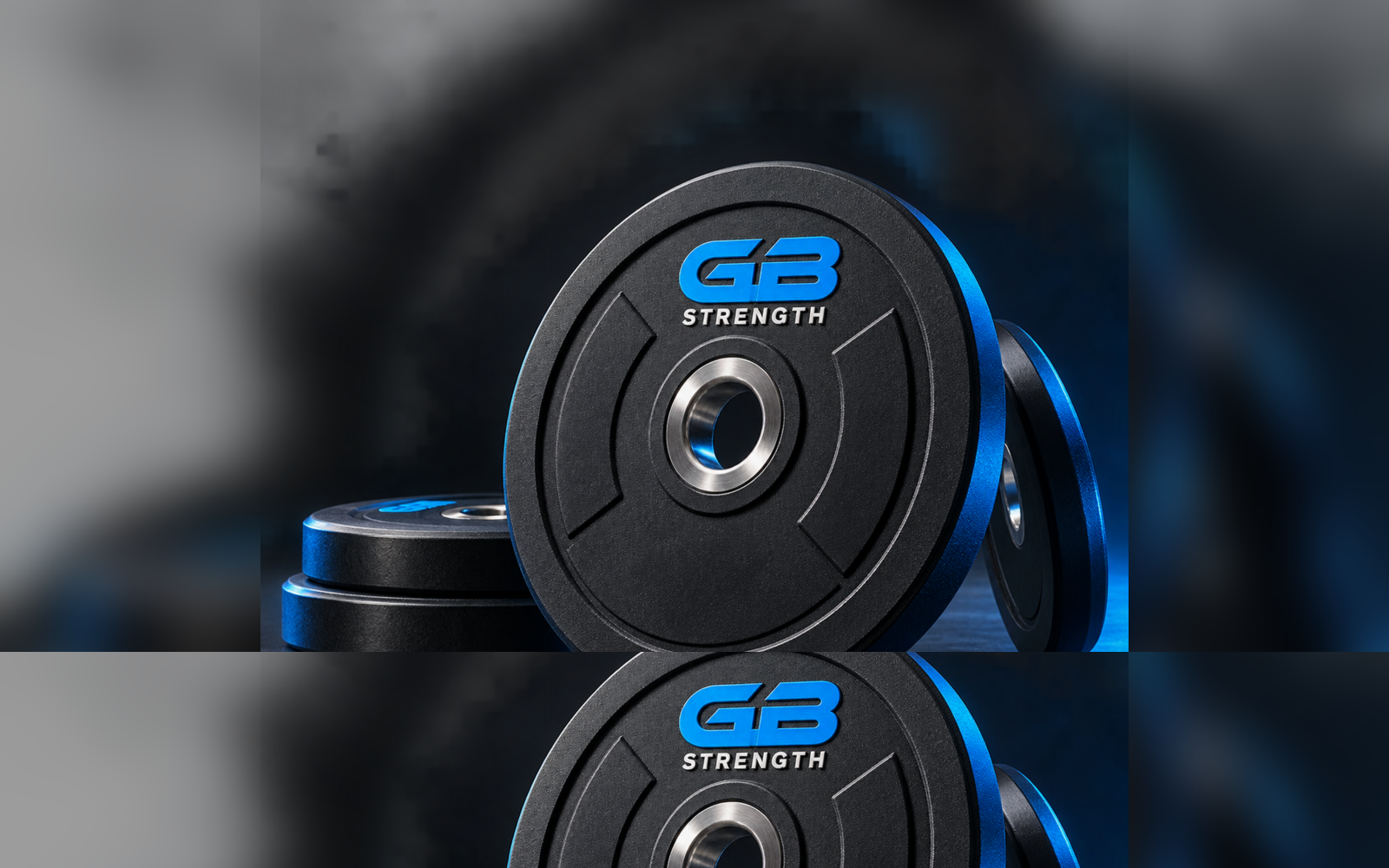 GB Strength custom-branded commercial weight plates in a premium gym setting
